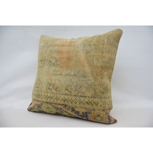 28x28 pouces Artistique Vintage Motif Laine Kantha Patchwork Oreiller Beige Tissé Techniques - Product Image 3