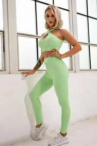 Ensemble de vêtements de yoga pour femmes personnalisé en 2 pièces, côtelé, respirant, extensible, tenue de sport pour la salle de sport, leggings de yoga sans couture à taille haute, soutien-gorge de sport - Product Image 2