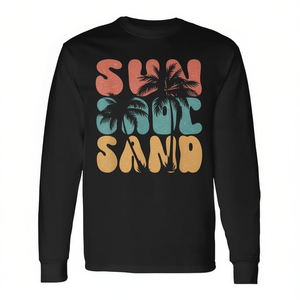 T-shirt à manches longues unisexe col rond pour adulte, thème Soleil, Sel, Sable, Vacances d'été, Vêtement promotionnel - Product Image 3