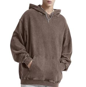 Sudaderas con capucha de lavado ácido para hombres Venta al por mayor Hombre lavado Vintage Pullover Hoodies Plain RTS Kangaroo Pockets OEM Service Sudadera con capucha transpirable - Product Image 2