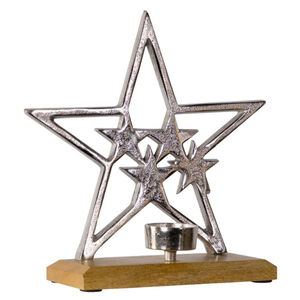 Candelero de Doble Estrella de aluminio dorado hecho a mano sobre base de madera decorativo moderno para Navidad y decoración del hogar - Product Image 3