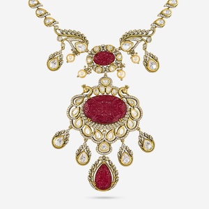 Ensemble de bijoux de mariée plaqué or Kundan 191729 avec zircon, perle, diamant et plaque d'or pour cadeau de mariage, fabriqué en laiton - Product Image 4
