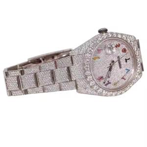 Montre de luxe en acier inoxydable style Hip Hop Moissanite avec diamant Mouvement automatique élégant de haute qualité Verre analogique coloré - Product Image 3