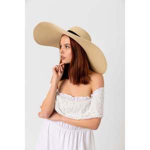 Extra Wide Straw <b>Hat</b> with Beige Ribbon HSR2039 - Shipped in <b>Box</b> - 2039bej - Product Image 4