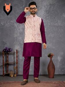 Party Wear <b>Silk</b> Kurta <b>Pyjama</b> With Heavy Jacquard Coti By Wholesale Exporter Fabzone - Product Image 3