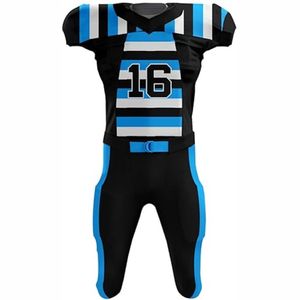 Maillot de football américain personnalisé, court, unisexe, sublimé, noir et bleu, équipe, haute qualité, respirant, protection UV, vêtements de sport - Product Image 1