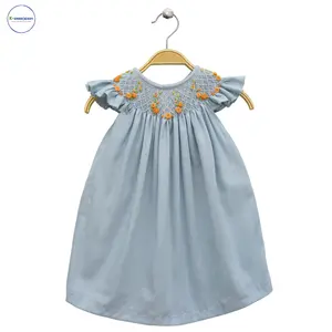 Beautiful Cool sky blue dress for summer girls high-quality smocked clothing, girls dresses, children's clothing