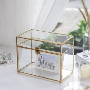 Caja de Cristal Dorada con Forma Hexagonal para Joyas, Organizador de Joyas para Decoración de Bodas, Chapado en Oro - Product Image 2