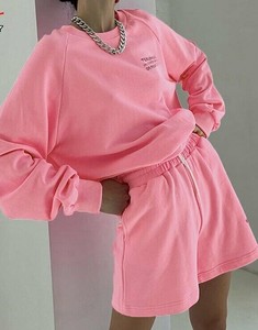 ชุดเสื้อสเวตเตอร์และกางเกงขาสั้นสำหรับผู้หญิงชุดเสื้อสเวตเตอร์แขนยาวทำจากผ้าฝ้าย100% - Product Image 2