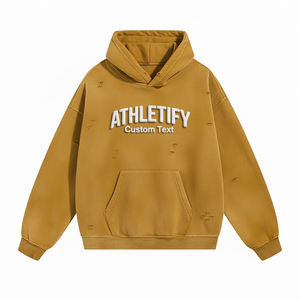 Sudadera con Capucha para Hombre, con Logotipo Frontal, Detalles Desgastados, Mezcla de Algodón, Corte Holgado, Transpirable, para Uso Diario Informal - Product Image 1