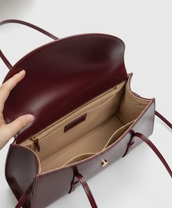 Sac à main pour femme en cuir véritable bordeaux, deux poignées, fermeture éclair, tendance, minimaliste, sac de soirée - Product Image 4
