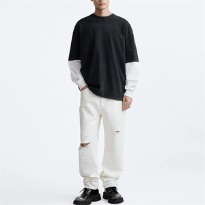 T-shirt à manches longues de sport de plein air pour hommes de haute qualité personnalisé 2-en-1 Double couche avec T-shirt à manches longues en coton tricoté imprimé - Product Image 5