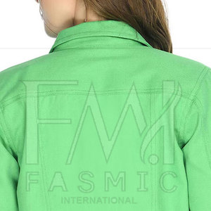 แจ็กเก็ตยีนส์แขนยาวของผู้หญิงเสื้อแจ็คเก็ตผ้าฝ้ายระบายอากาศได้ดีดีไซน์แบบกำหนดเอง - Product Image 5