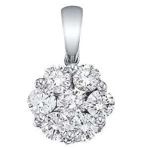 <b>14k</b> White <b>Gold</b> 1.00ct Diamond Cluster Flower Pendant <b>Necklace</b> - Product Image 2