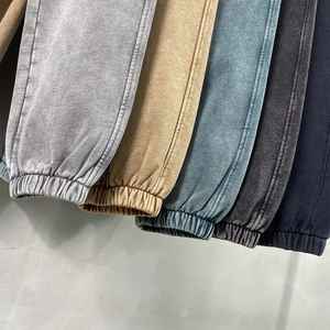 Pantalon et pantalon pour homme unisexe 350G lourd 100% coton décontracté délavé Vintage ceinture élastique jambe droite grande taille - Product Image 4