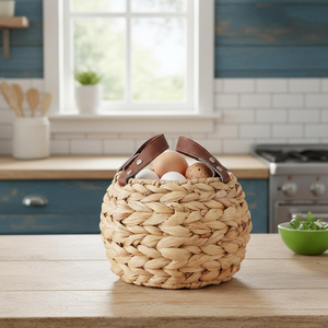 Panier à œufs de poule en jacinthe d'eau écologique de style campagnard en gros, panier de collecte avec poignées en provenance du Vietnam - Product Image 4
