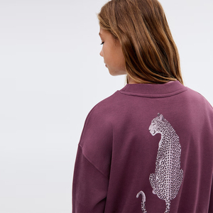 Oversize Plain Cotton Knitted Sweatshirts With <b>Back</b> Cheetah Printed Design Cotton Fleece Pullover <b>Kids</b> Clothing Sweatshirt - Product Image 4