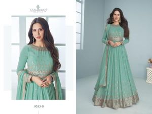 Traje de Tela Georgette Sintética Pesada con Bordado, Vestido Semi-Tailorizado de Diseñador para Fiestas, Festivales y Dupatta Inferior - Product Image 3