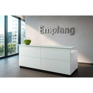 Bureau de réception Davos 2,2 m en MDF blanc, comptoir moderne de luxe avec façade en verre pour hôtels, salles de sport, salons, écoles - Product Image 3