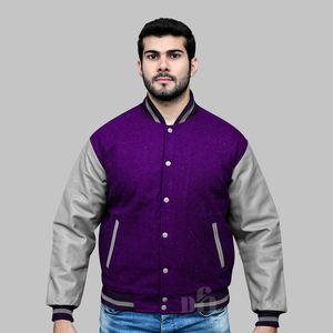 Blouson universitaire uni pour hommes Manches en laine lourde et en cuir Blouson bombardier de baseball amical avec broderie de logo personnalisé Approvisionnement en vrac - Product Image 4