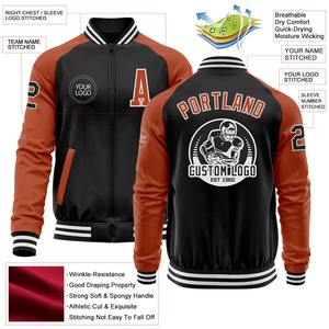 Custom <b>Black</b> Texas Orange-White Bomber Varsity Letterman Two Tone Zipper Jacket Windbreaker Vintage <b>Men's</b> Varsity Jacket - Product Image 2