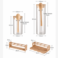 Set Botol Bumbu Lintas Negara dengan Tutup Bambu PVC, Sendok, Aman untuk Microwave, Sembilan Buah, Wadah Penyimpanan Teh