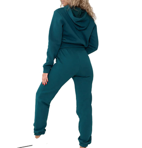 Ensemble de survêtement unisexe bleu sarcelle avec poches latérales, vêtements de détente décontractés à manches longues, à capuche et cordon de serrage, léger - Product Image 4