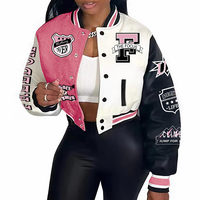 Chaqueta Varsity Corta de Invierno para Mujer, Nueva Tendencia, Logotipo Personalizado Bordado, Acolchado Regular, Transpirable, Resistente al Viento, Ropa Exterior de Algodón y Piel