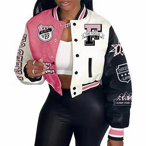 Nueva tendencia de las mujeres Crop Varsity Jacket Logotipo personalizado Bordado Corto Bomber Béisbol Letterman Prendas de abrigo - Product Image 6
