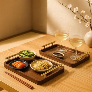 Elegante bandeja de madera con asas de metal resistentes, ideal para uso diario, eventos, fiestas o exhibición decorativa al por mayor de La India - Product Image 5