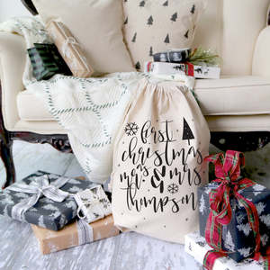 Sacs cadeaux réutilisables personnalisés en toile 100 % coton écologique pour Monsieur et Madame Noël, pour les fêtes de fin d'année et les célébrations de Noël - Product Image 2