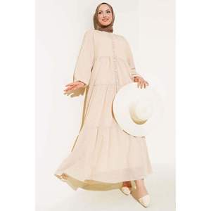 Vestido autoestampado medio abotonado Beige - Product Image 3