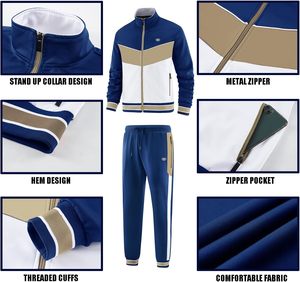 Ensembles de survêtement 2 pièces décontracté pour hommes, veste à fermeture éclair complète et pantalon de survêtement à manches longues, tenues de sport - Product Image 4