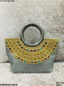 Artisan Handcrafted Designer Stone & Perlé Bridal Jute Sac à main Une soirée et un accessoire de mariage intemporels pour les femmes élégantes - Product Image 2