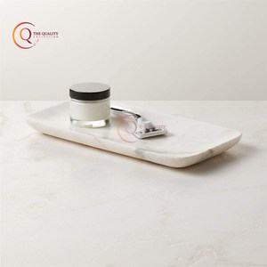 ถาดเสิร์ฟอาหารหินอ่อนถาดเสิร์ฟอาหารดีไซน์แบบดั้งเดิมทรงสี่เหลี่ยมผืนผ้าเคลือบสีขาว - Product Image 1