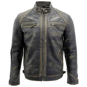 Men's Genuine Sheepskin Leather Jacket <b>Vintage</b> Biker Style Outerwear OEM Custom Design High Quality Men's Jackets - Product Image 1