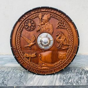 JEXMOO Bouclier Viking artisanal de 24 pouces en bois et acier à haute teneur en carbone, design de la tige centrale, avec support de personnalisation et de compatibilité - Product Image 5
