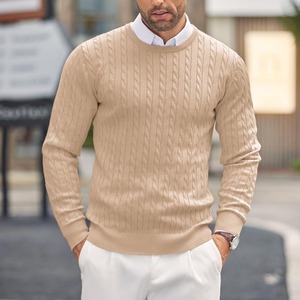 Suéteres de Punto Trenzado OEM para Hombre, Pedidos al por Mayor, Fabricante OEM ODM, Mezcla de Algodón y Lana, Cuello Redondo, Marca Privada, Logotipo Personalizado - Product Image 3