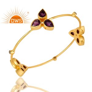 Dernière conception Bracelet en argent sterling plaqué or 18 carats avec pierres précieuses Cz naturel et améthyste Fabricant de bijoux fins - Product Image 3