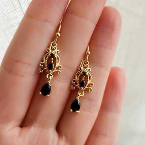 Black Onyx Gemstone Charms 925 Sterling Silver Gold Plated Rhodium Plated Cute Earrings for Party & Gift - Product Image 2