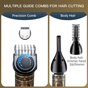 Kit de tondeuse à cheveux professionnelle à lame en T sans interstice en acier inoxydable USB pour la barbe avec peignes guide et câble de charge - Product Image 4