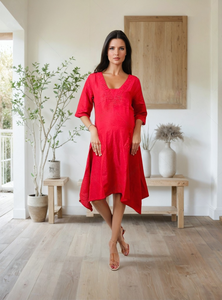 Robe longue décontractée à col en V et imprimé floral pour femmes de grande taille Vêtements de plage de maternité de couleur rouge Décoration de poche 1 pièce Bikini - Product Image 2