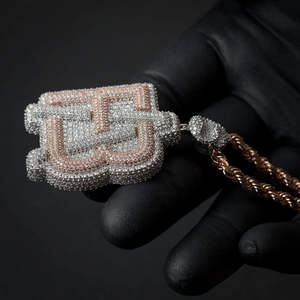 925 plata esterlina moissanita diamante colgante oro rosa dos tonos nombre personalizado letra colgante rapero joyería para hombres - Product Image 3