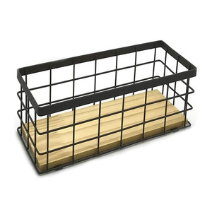 Panier de rangement pour serviettes en fil de fer rectangulaire multifonction pour salle de bains Panier de rangement pour fruits en treillis métallique avec poignée en bois - Product Image 5