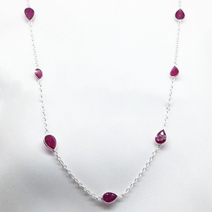 925 <b>Sterling</b> <b>Silver</b> Gold-Plated Link Chain <b>Necklace</b> Stylish Ladies Wear with Ruby Gemstone Low MOQ Jewelry Supplier - Product Image 3