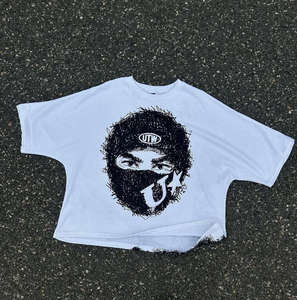 Camisetas de algodón 100% de alto gramaje con estampado puff para hombre, estilo urbano, lavado a la piedra, hombros caídos, lisas, antiencogimiento - Product Image 2