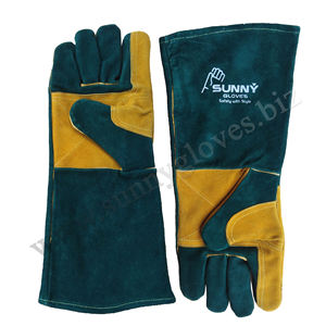 Sunny Gloves Bleu/Or Certifié CE Double Paume Anti-Chaleur Gants de Soudage Cuir de Vache Protéger Bras - Product Image 3