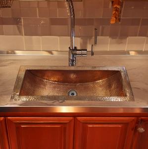 Évier de cuisine en cuivre martelé rectangulaire, fait à la main, en cuivre antique, évier martelé en gros, évier de cuisine à cuve unique. - Product Image 5