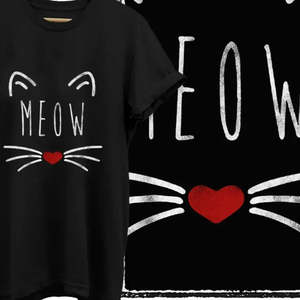 T-shirt 100 % coton motif cœur de chat, léger, respirant, en jersey, coupe ajustée, motif dessin animé chat, coupe ample, haut court, tailles XS, XXS, L - Product Image 2