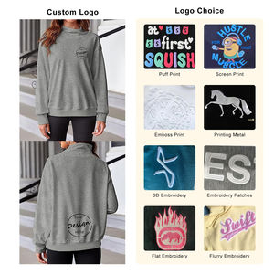 Sudadera holgada con hombros descubiertos y diamantes de imitación personalizada para mujer, Sudadera de cuello grueso de algodón 100, novedad de otoño - Product Image 3